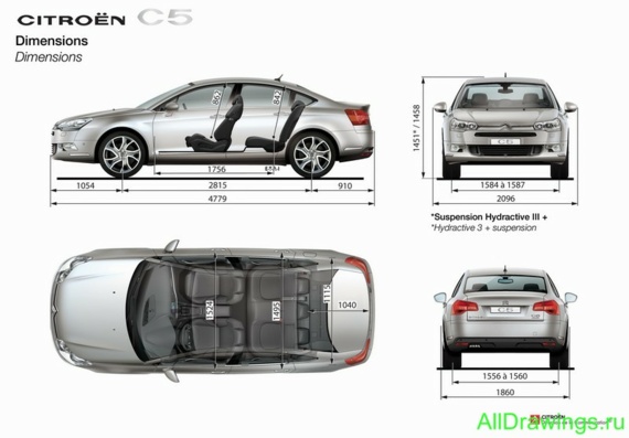 Citroen C5 Sedan & Vagon (2008) (Citroen C5 Sedan & Universal (2008)) - drawings (drawings) of the car